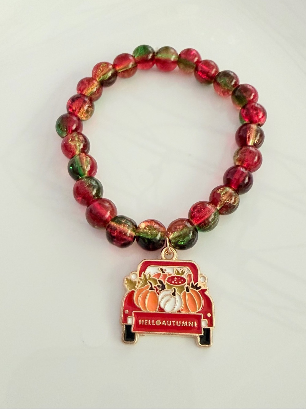 Hello Autumn Truck Charm Beaded Fall Festive Bracelet